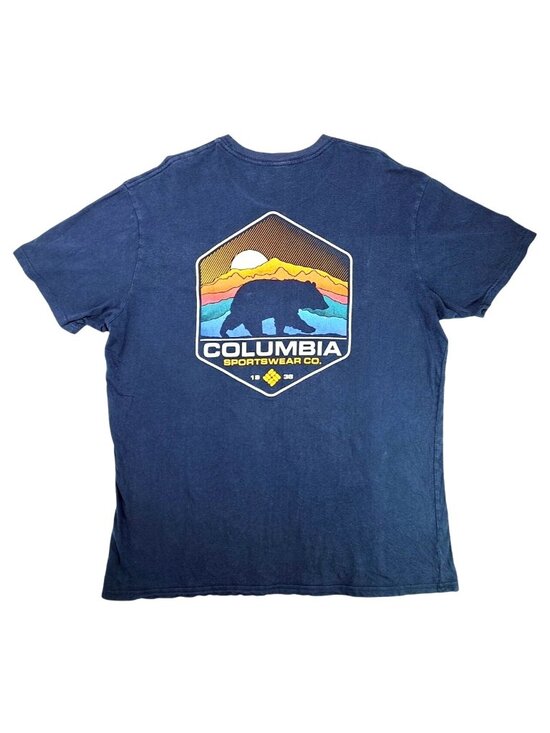 Columbia Other - Columbia Men 2XL Navy Blue Crewneck Graphic T-Shirt Bear Logo Size XXL Sunset